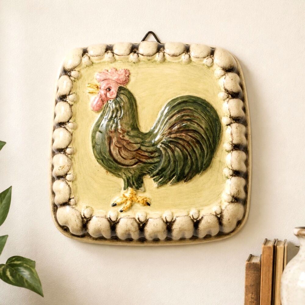 Marco e Christina Italian Hand Painted Ceramic Rooster Wall Plaque